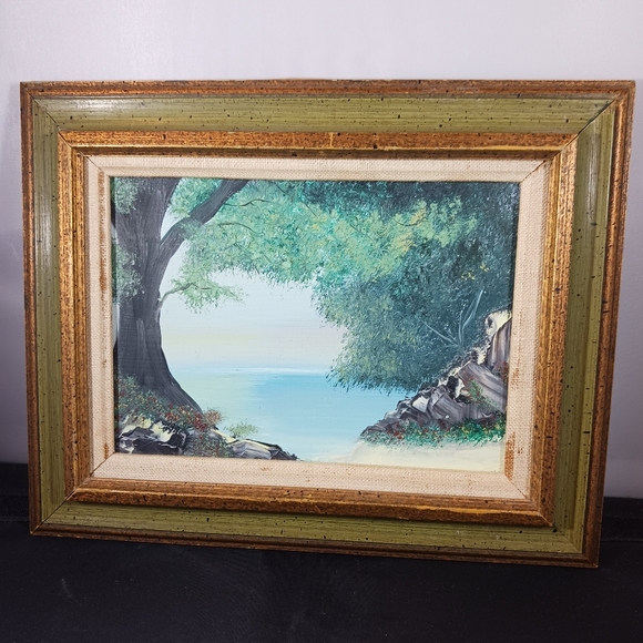 Vintage Oil Canvas Painting Small River Tree Landscape 8x10 - Picture 1 of 9